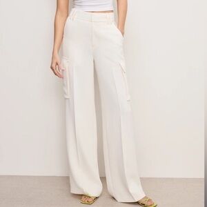 Good American Cream Wide-Leg Cargo Trousers